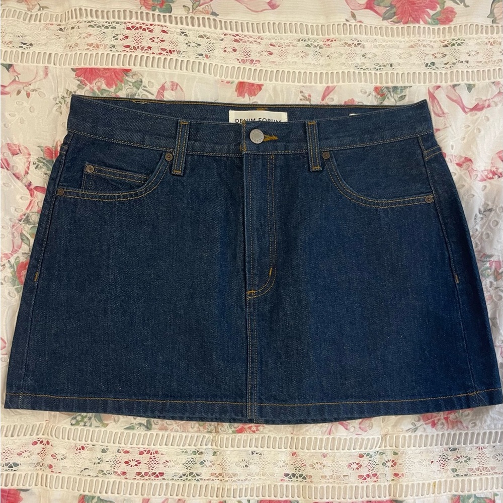 [SOLD] Aritzia The Denim Forum “The '90s Ricci Denim Skirt,” Dark Wash/Mustard